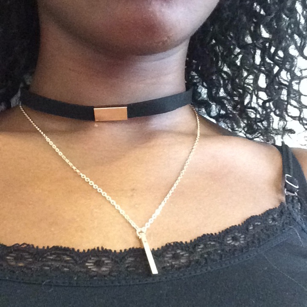 Black Choker w/ Gold Necklace